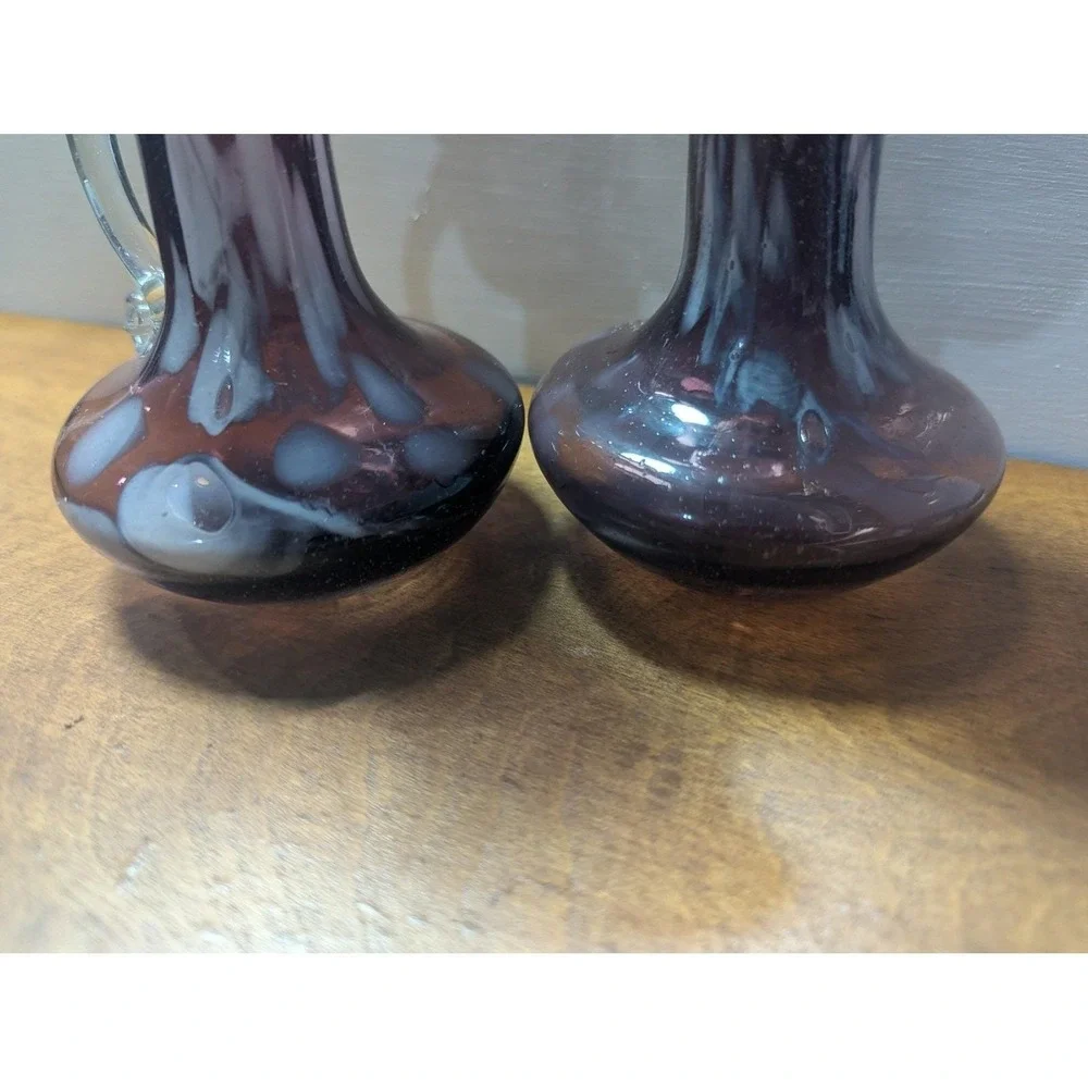Vintage Fenton Amethyst Purple Hand Blown Art Glass Mini Pitcher Ruffled Set 2